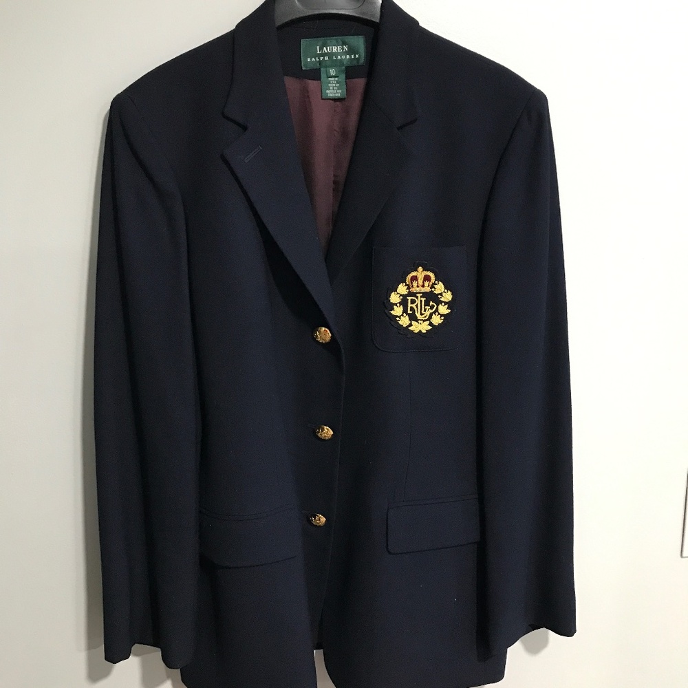 Ralph Lauren Suit Jacket Wool Blue Embellished Logo - Men’s Size 10